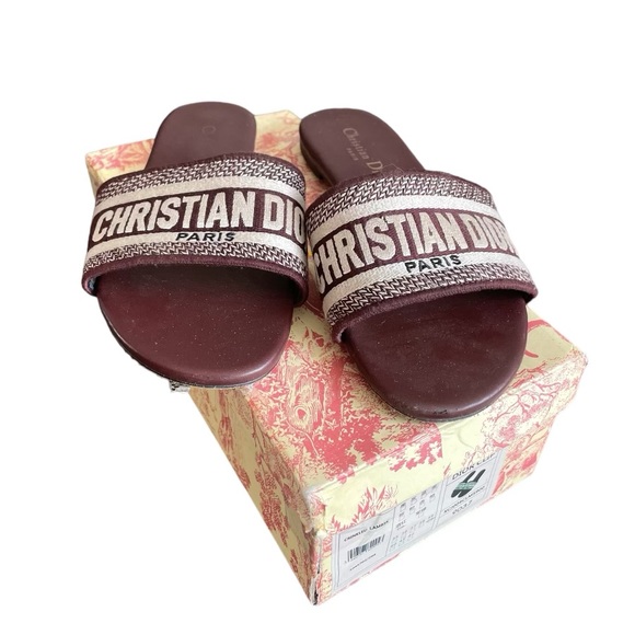 Dior Oblique Red Burgundy Slide Sandals Size 39 Dway - Picture 3 of 7